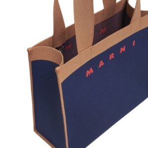 MARNI BLUE AND BROWN JACQUARD SHOPPING BAG