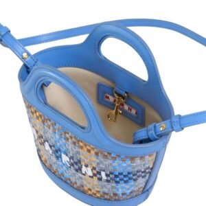 MARNI BLUE LEATHER AND RAFFIA EFFECT FABRIC TROPICALIA MICRO BAG