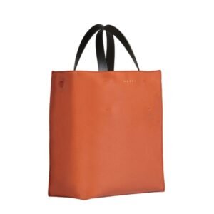 MARNI BROWN PALE BLUEBLACK TUMBLED LEATHER MUSEO SOFT BAG