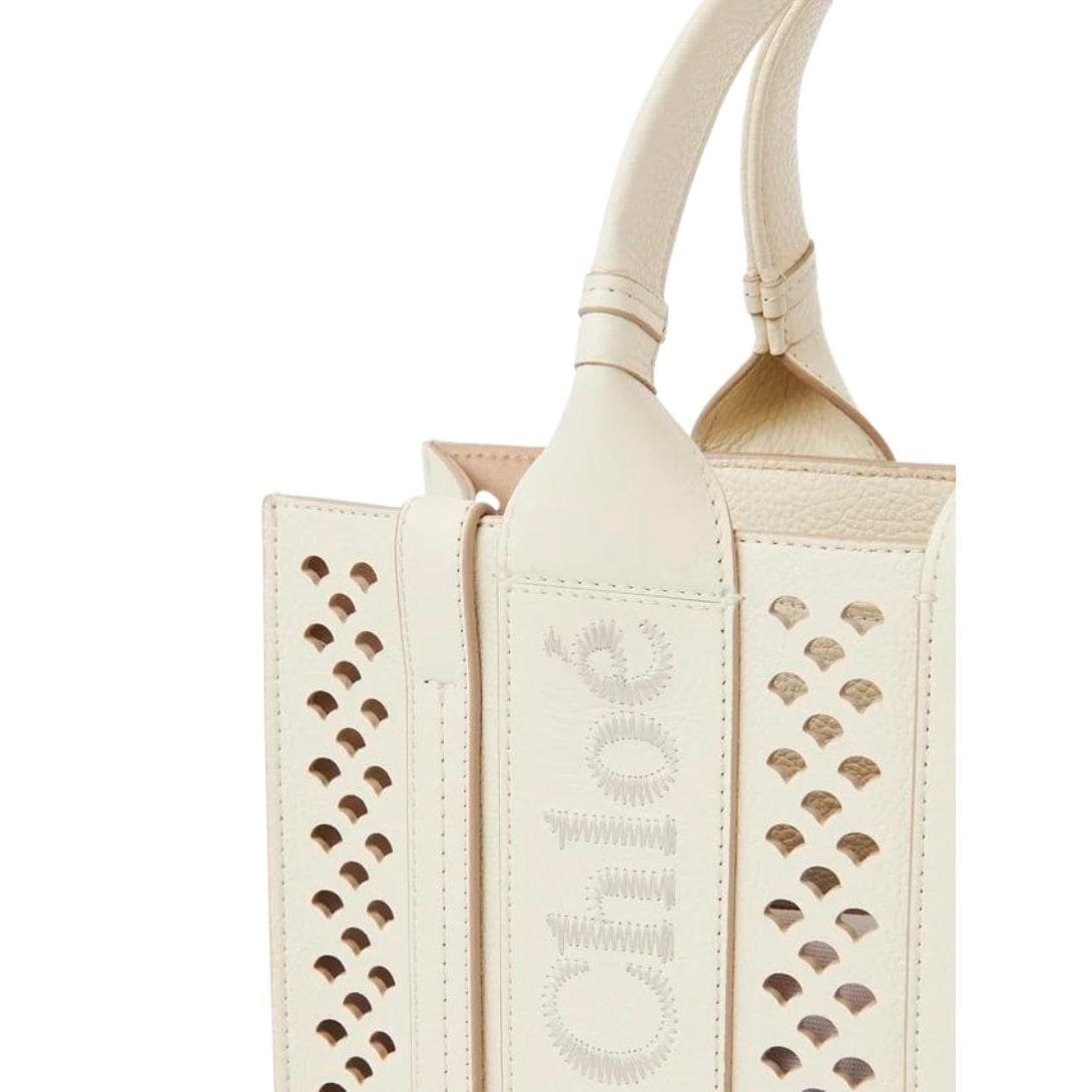 CHLOE SMALL WOODY TOTE BAG WITH STRAP MISTY IVORY - Image 2