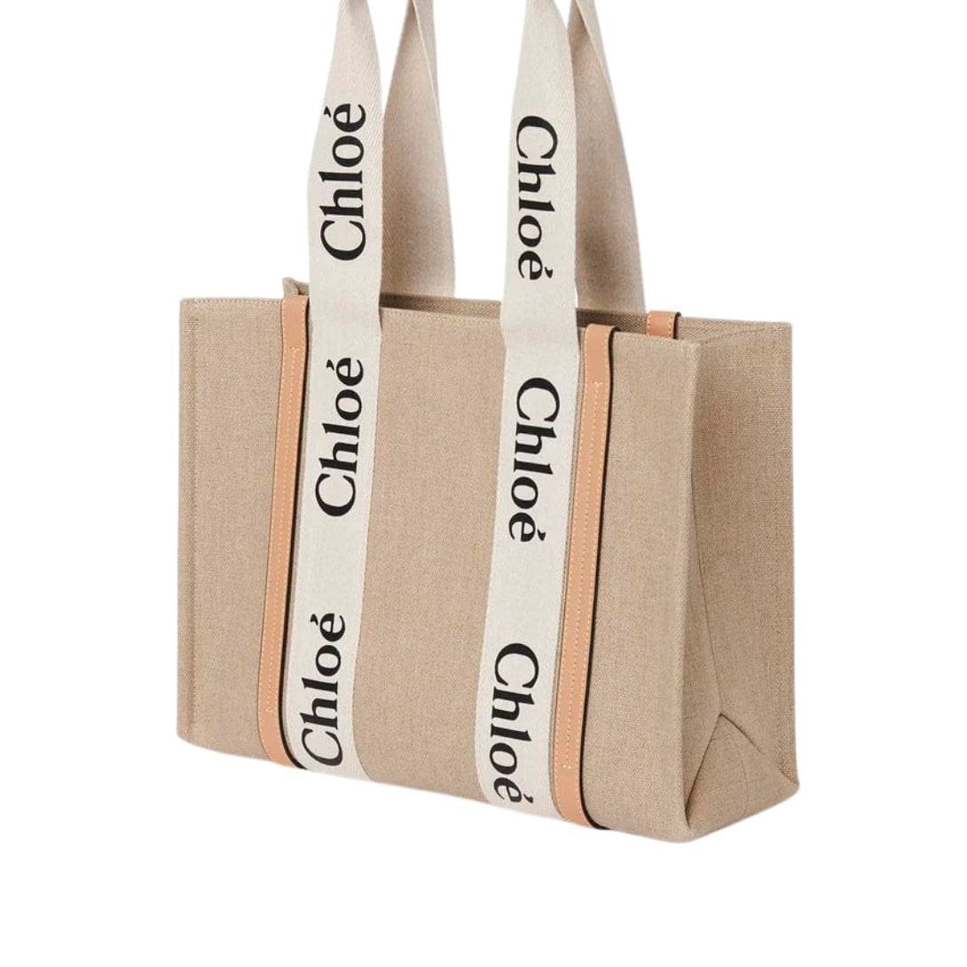 CHLOE MEDIUM WOODY TOTE BAG WHITE & BEIGE - Image 5