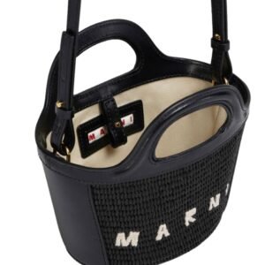MARNI TROPICALIA MICRO BAG IN LEATHER AND RAFFIA EFFECT FABRIC