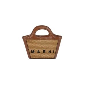 MARNI TROPICALIA MICRO BAG IN LEATHER AND RAFFIA EFFECT FABRIC