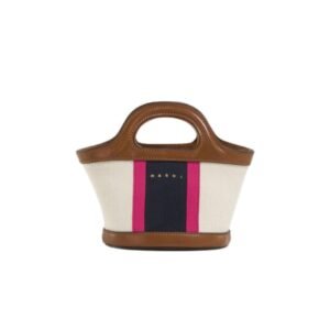 MARNI TROPICALIA MICRO BAG IN LEATHER AND RAFFIA EFFECT FABRIC