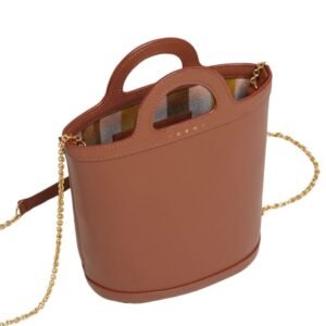 MARNI TROPICALIA NANO BUCKET BAG IN BROWN LEATHER