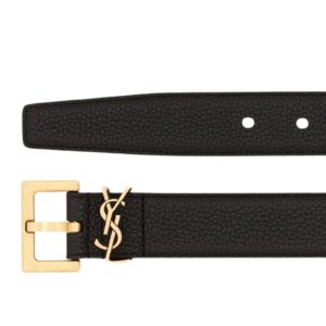 SAINT LAURENT CASSANDRE BELT WITH SQUARE BUCKLE IN GRAINED LEATHER