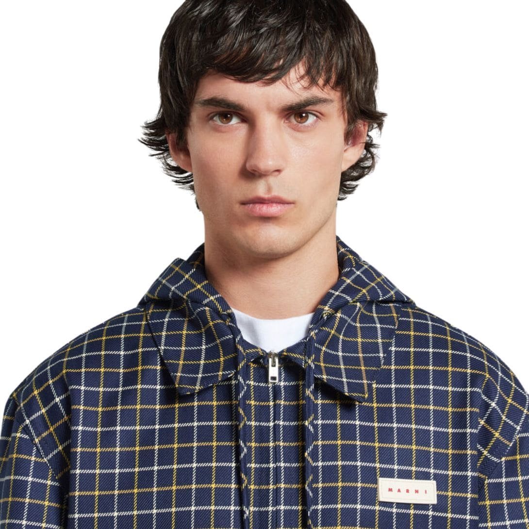 MARNI BLUE CHECKED WOOL AND COTTON OVERSHIRT - Image 5