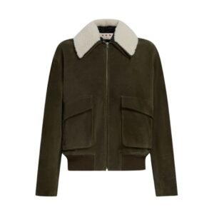 MARNI GREEN SUEDE JACKET WITH SHEARLING COLLAR