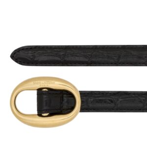 SAINT LAURENT OVAL BUCKLE THIN BELT IN CROCODILE EMBOSSED LEATHER