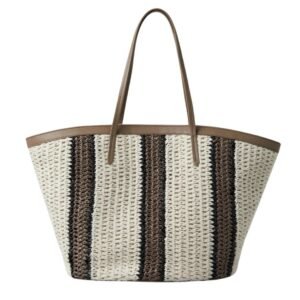 BRUNELLO CUCINELLI RAFFIA-EFFECT KNIT STRIPED SHOPPER BAG