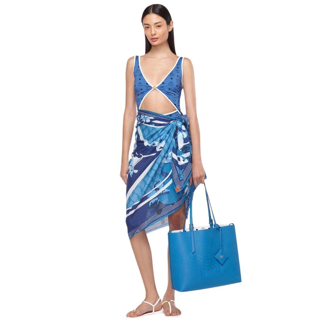 MCM MEDIUM HIMMEL SHOPPER IN EMBOSSED LOGO LEATHER BLUE - Image 5