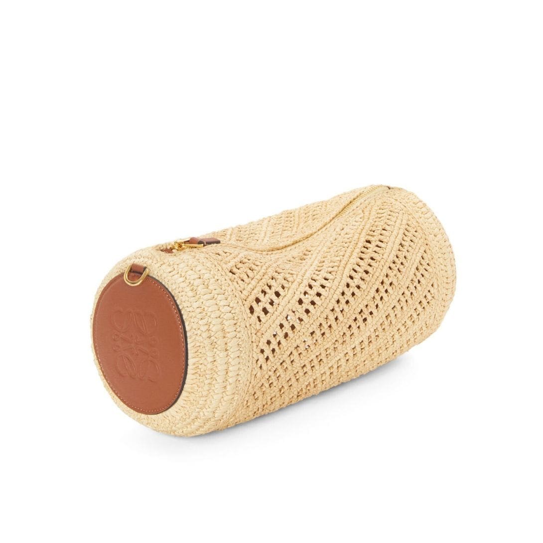 LOEWE LARGE BRACELET CLUTCH BAG IN RAFFIA AND CALFSKIN - Image 3