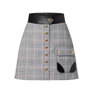 LOUIS VUITTON LEATHER TRIM CHECK MINI SKIRT