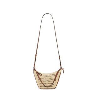 LOEWE MINI HOBO HAMMOCK BAG IN RAFFIA AND CALFSKIN