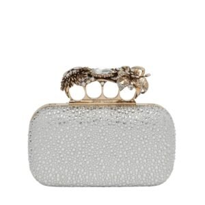 ALEXANDER MCQUEEN WOMEN’S FLOWER KNUCKLE CLUTCH IN SILVER