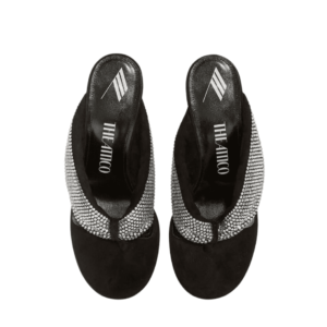 THE ATTICO ”REM” SILVER AND BLACK THONG SANDAL