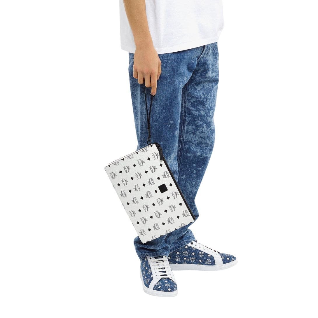 MCM MEDIUM AREN WRISTLET ZIP POUCH IN VISETOS WHITE - Image 6
