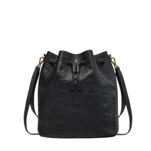 MCM LARGE DESSAU DRAWSTRING IN EMBOSSED MONOGRAM LEATHER BLACK