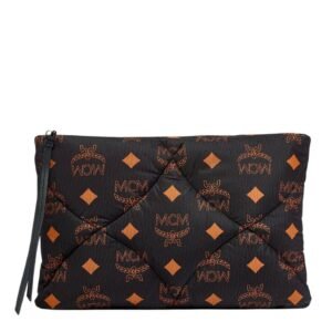 MCM LARGE AREN QUILTED POUCH IN MAXI MONOGRAM NYLON BLACK