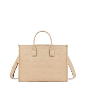 MCM LARGE MÜNCHEN TOTE IN MAXI MONOGRAM LEATHER BEIGE