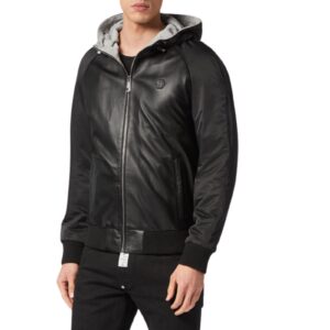 PHILIPP PLEIN LEATHER HOODED JACKET