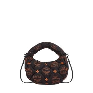 MCM MINI AREN QUILTED HOBO IN MAXI MONOGRAM NYLON BLACK