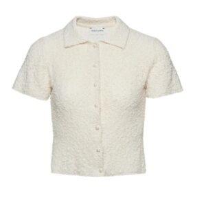 MAGDA BUTRYM BOUCLE KNIT BUTTON UP SHIRT IN CREAM
