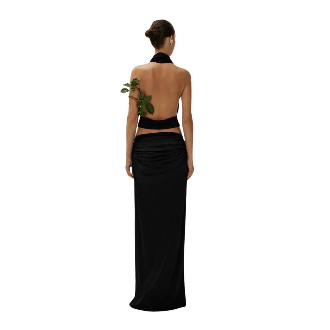 MAGDA BUTRYM COWL NECK JERSEY HALTER TOP IN BLACK - Image 4