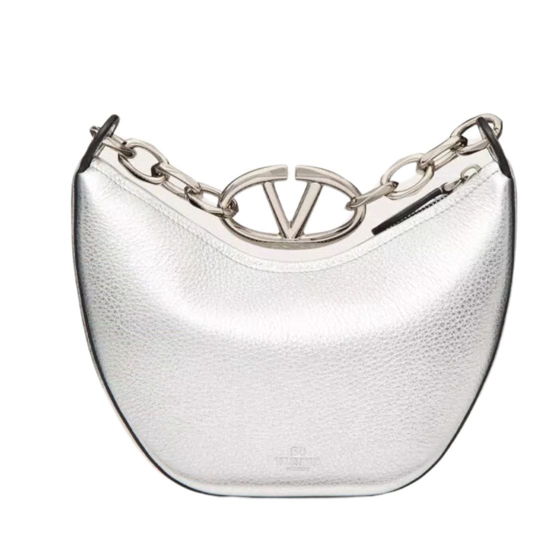 VALENTINO GARAVANI VLOGO MOON MINI HOBO BAG IN METALLIC GRAINY CALFSKIN WITH CHAIN - Image 2