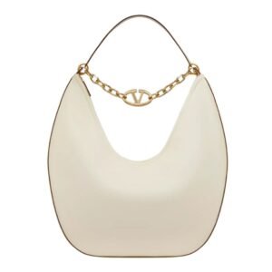 VALENTINO GARAVANI MAXI VLOGO MOON NAPPA LEATHER HOBO BAG WITH CHAIN