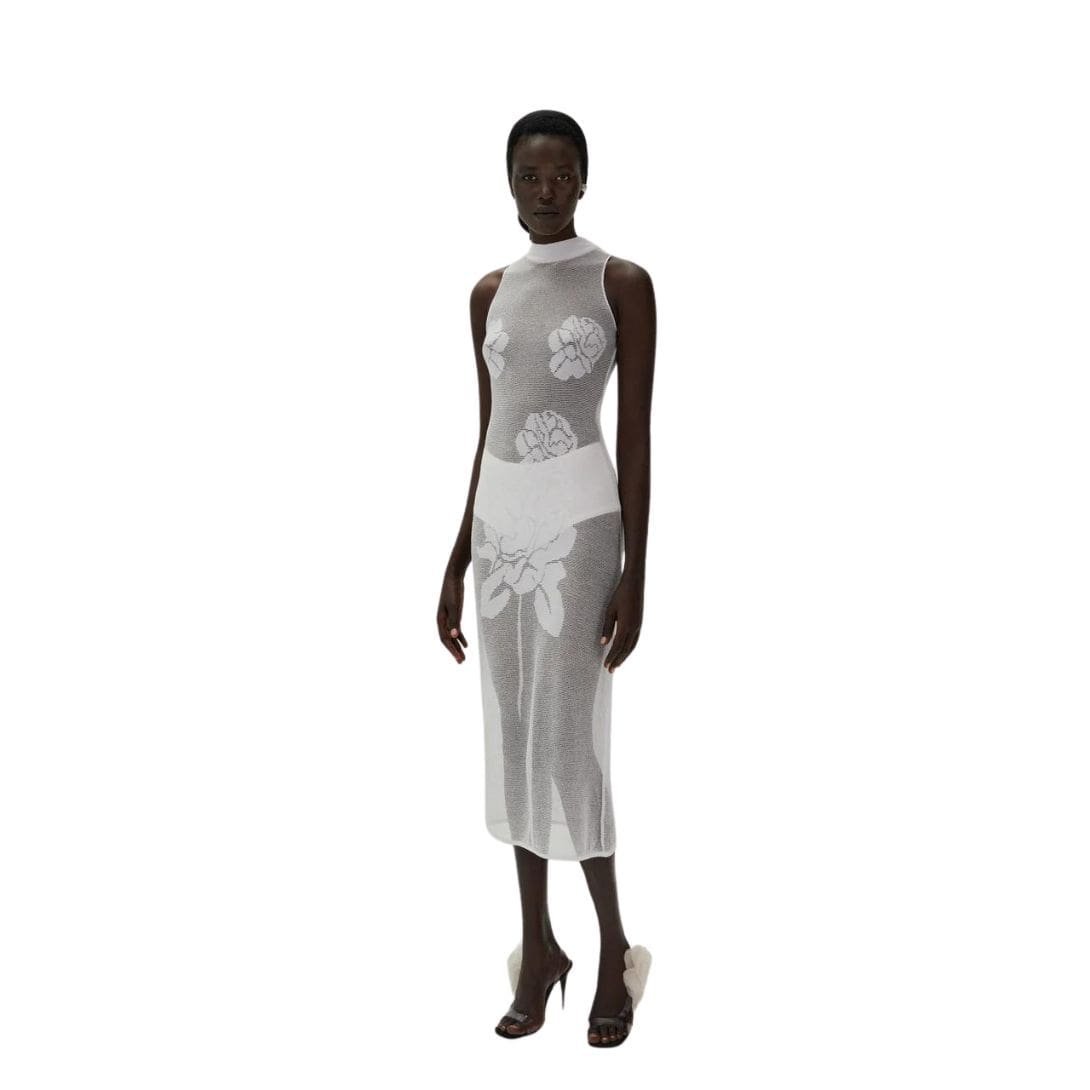 MAGDA BUTRYM ROSE KNIT NECK MIDI DRESS IN WHITE - Image 3