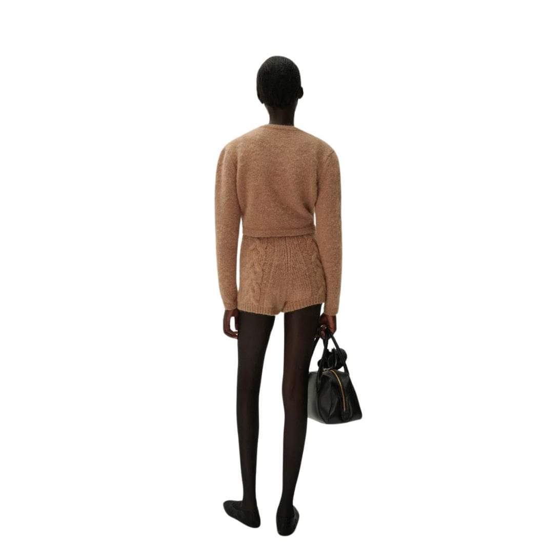 MAGDA BUTRYM MOHAIR CABLE KNIT MINI SHORTS IN CARAMEL - Image 4