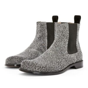 LOEWE CAMPO CHELSEA BOOT IN CALF SUEDE AND ALLOVER RHINESTONES