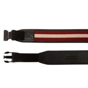 BALLY TOBYN 40MM BELT IN RED,WHITE AND BLACK FABRIC AND LEATHER