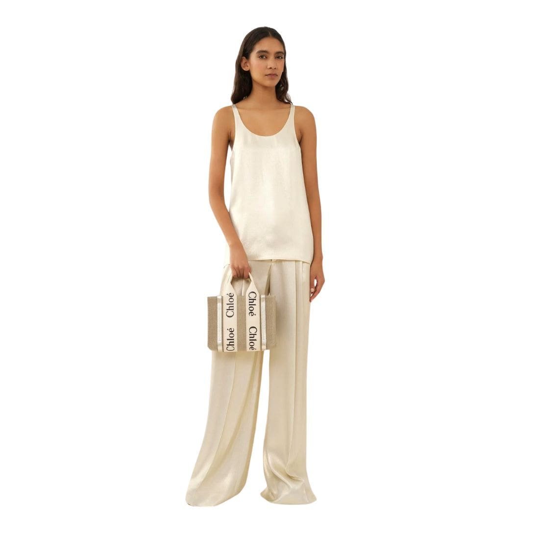 CHLOE SMALL WOODY TOTE BAG WITH STRAP LIGHT GOLD - Image 6