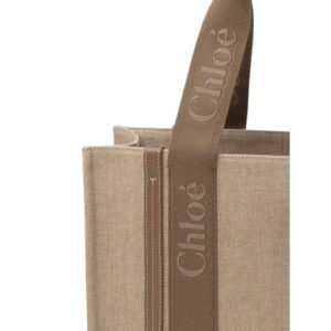 CHLOE WOODY TOTE BAG IN LINEN DARK NUT