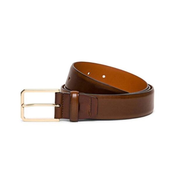 SANTONI MEN’S BROWN LEATHER ADJUSTABLE BELT