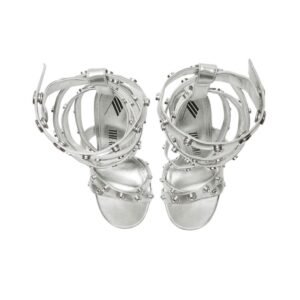 THE ATTICO ”COSMO” SILVER DOUBLE ANKLE STRAP SANDAL