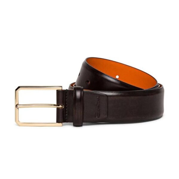 SANTONI MEN’S POLISHED BROWN LEATHER ADJUSTABLE BELT