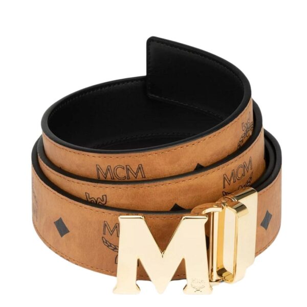 MCM CLAUS M REVERSIBLE BELT 1.5" IN VISETOS COGNAC