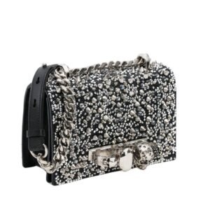 ALEXANDER MCQUEEN WOMANS CRYSTAL EMBELLISHED MINI JEWELLED SATCHEL IN BLACKSILVER