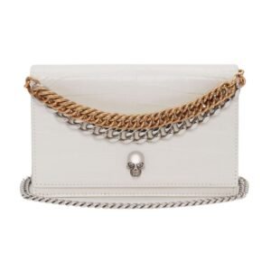 ALEXANDER MCQUEEN WOMANS SMALL SKULL BAG WITH CHAIN IN LVORY