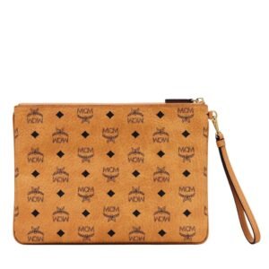 MCM WRISTLET ZIP POUCH IN VISETOS ORIGINAL COGNAC