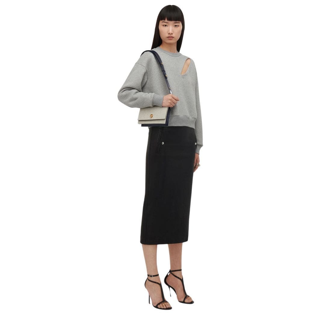 ALEXANDER MCQUEEN WOMANS THE BIKER SMALL SKULL BAG IN GRAYNAVY - Image 6