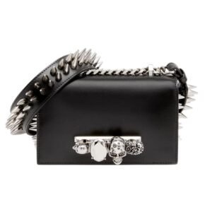 ALEXANDER MCQUEEN WOMANS THE BIKER STUDDED MINI JEWELLED SATCHEL IN BLACK
