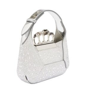 ALEXANDER MCQUEEN WOMENS THE JEWELLED HOBO MINI BAG IN SILVER