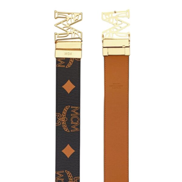 MCM CLAUS LAUREL M REVERSIBLE BELT 1.75” IN MAXI VISETOS BLACK/COGNAC - Image 2