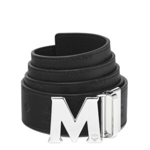 MCM CLAUS M REVERSIBLE BELT 1.75” IN EMBOSSED MONOGRAM LEATHER BLACK/SILVER