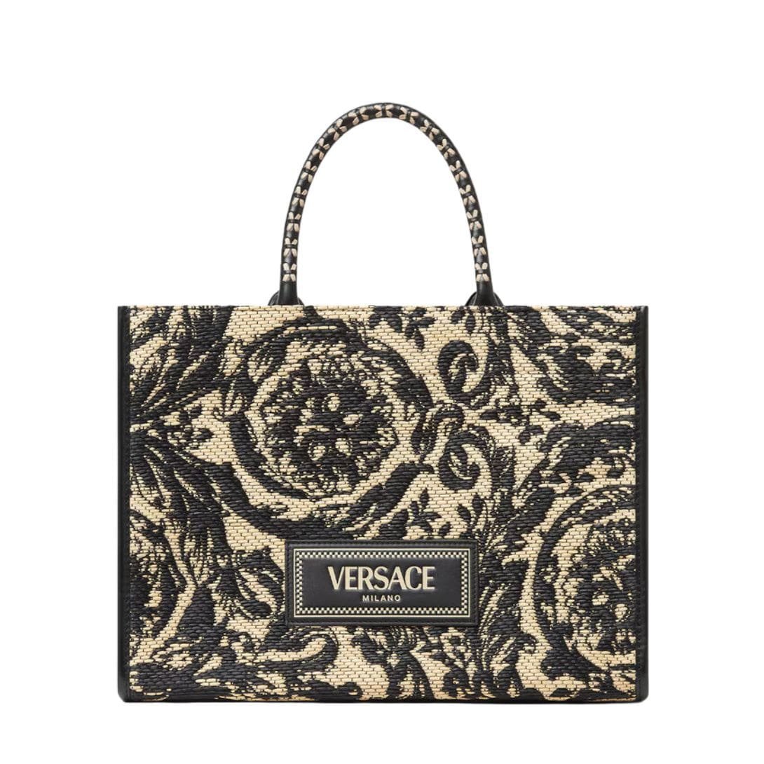 VERSACE BAROCCO ATHENA RAFFIA TOTE BAG