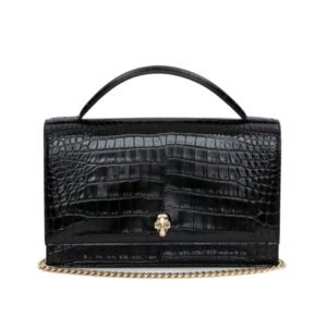 ALEXANDER MCQUEEN WOMENS TOP HANDLE SKULL BAG IN BLACK
